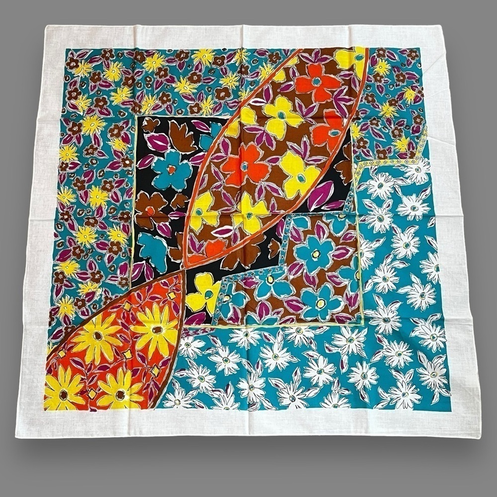 Vintage Square Scarf Mixed Floral Print Colorful 100% cotton Made in Italy 31x31